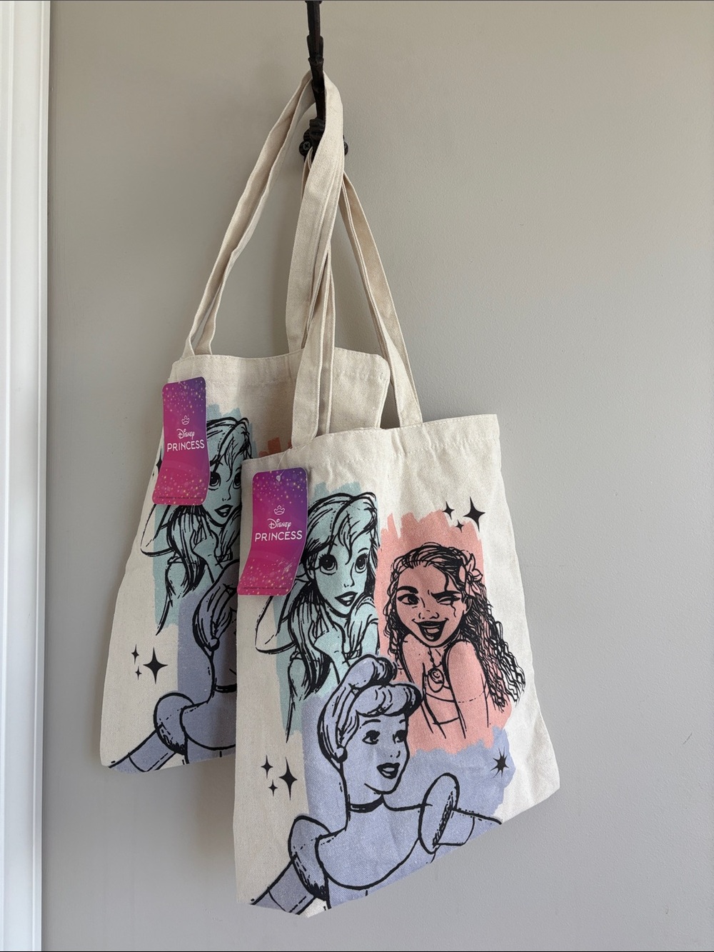 Disney Princess Cream Canvas Tote Bag with Pastel Artwork Set of 2